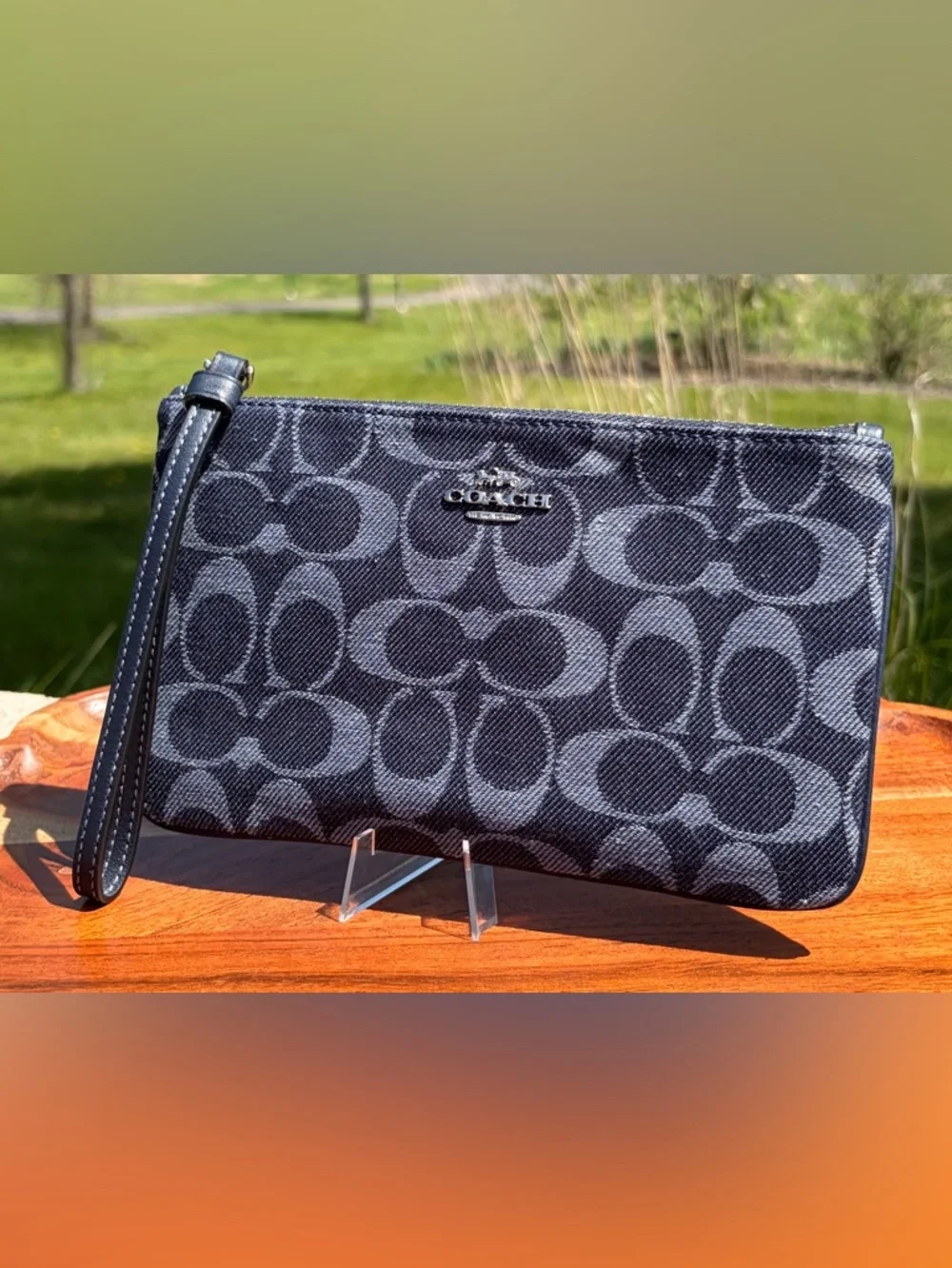 Coach Denim Signature Jacquard Large Wristlet F67587
